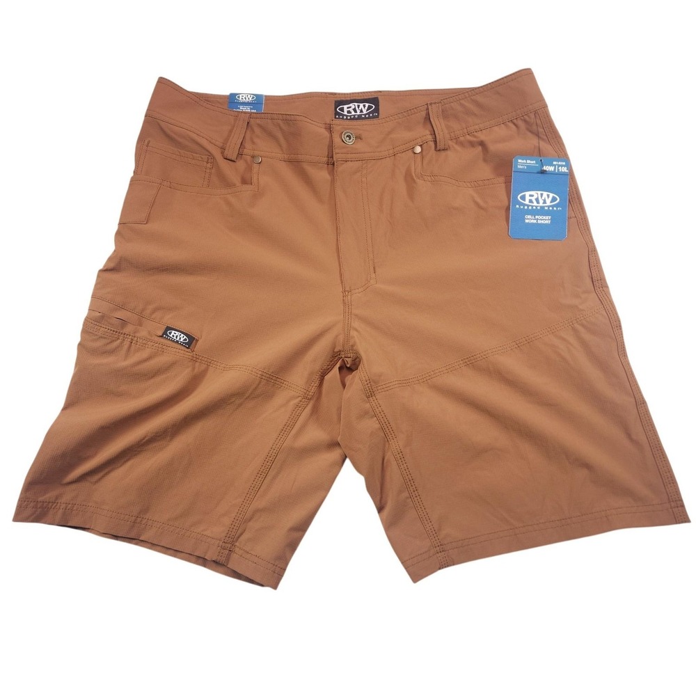 Rugged Wear Mens 40 Brown Nylon Stretch Cargo Shorts NWT